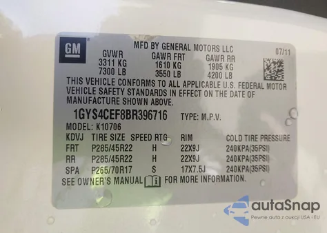 2011 Cadillac Escalade Premium z USA, uszkodzony, nr VIN 1GYS4CEF8BR396716